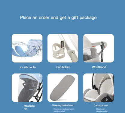 Baby Stroller 3in1,Luxury Baby Carriage with Car Seat,Eggshell Newborn Stroller Leather High Landscape PU leather