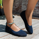 Cross-Border New Solid Color Round Toe Feizhi Flat Ballet Flats Women Casual Breathable Knit Slip-On Work Shoes