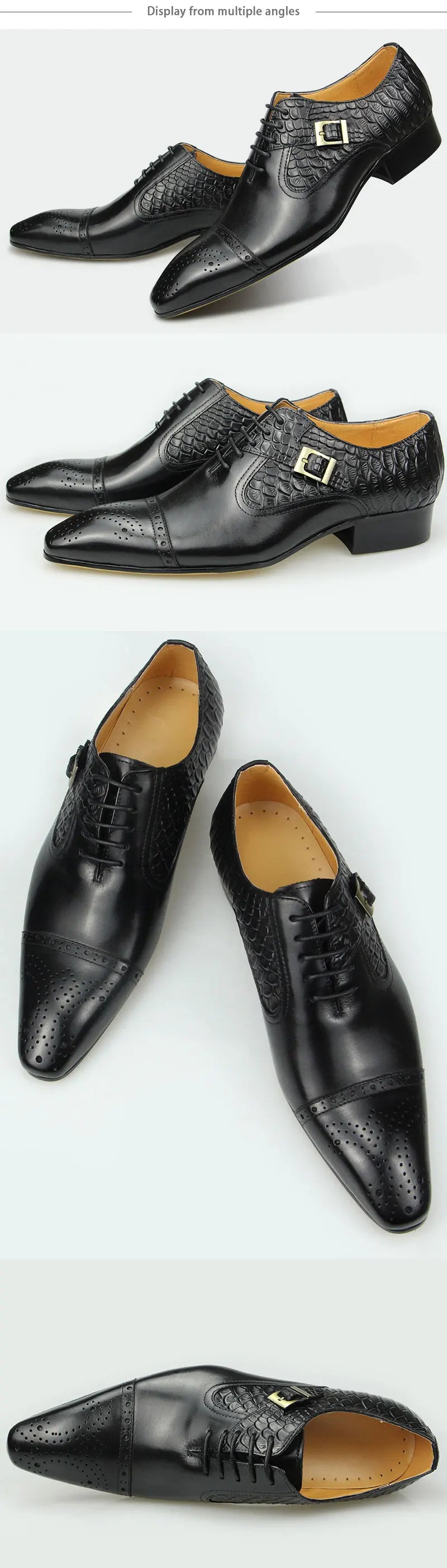 Nice Men Black Brown Leather Oxford Brogue Dress Shoes Office Men's Leather Men's Pair with Suit Jeans Side Lace Up Buckle Stylish