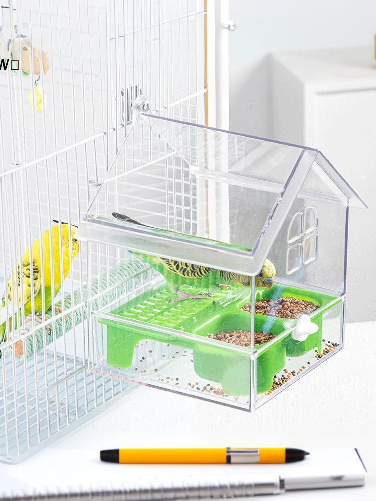 〔W〕Hanging Parrot Feeder Prevent Scattering Bird Feeding Bowl Multifunction Bird Bath Parakeets Bathtub Bird Cage Accessories