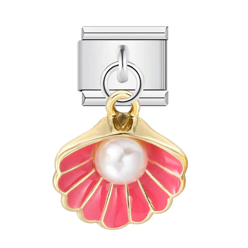 URING New Italian Charm Bracelet Pendant Series Shell Imitation Pearl Heart Personalized Assembly Chain Y2k DIY Making Jewelry