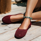 Cross-Border New Solid Color Round Toe Feizhi Flat Ballet Flats Women Casual Breathable Knit Slip-On Work Shoes