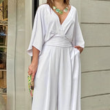 Solid Color Jumpsuits For Woman Jumpsuit Women's Clothing Temperament Simple Style Casual V-link Loose Tighten The Waist Elegant