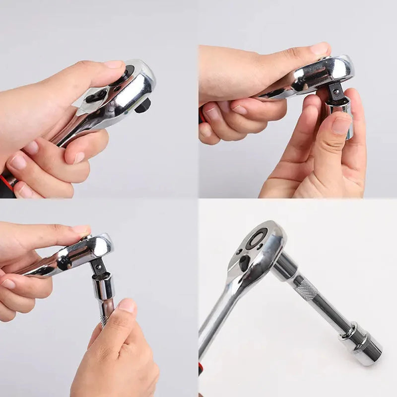 12pcs Socket Ratchet Handle Wrench Set 1/4 3/8 1/2 Spanner Kit With Extension Rod and 10 Common Sockets Car Repair Hand Tools
