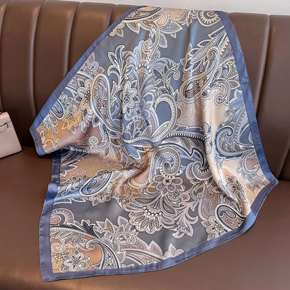 Pañuelo cuadrado de seda con estampado floral de lujo para mujer, pañuelo de satén suave, banda para el pelo, pañuelo para la cabeza, hijab, diadema para mujer, fular, cinta para bolso