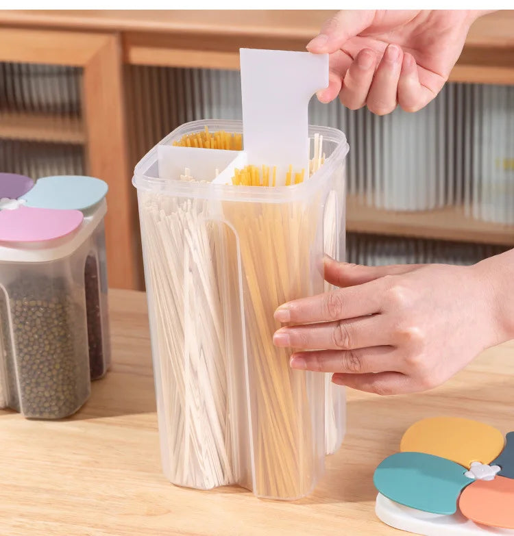 Kitchen Cereals Storage Box Plastic 4 grids Cereals Sealed Jar Food Container Moisture-proof Grain Tank Spaghetti Keep Fresh Box