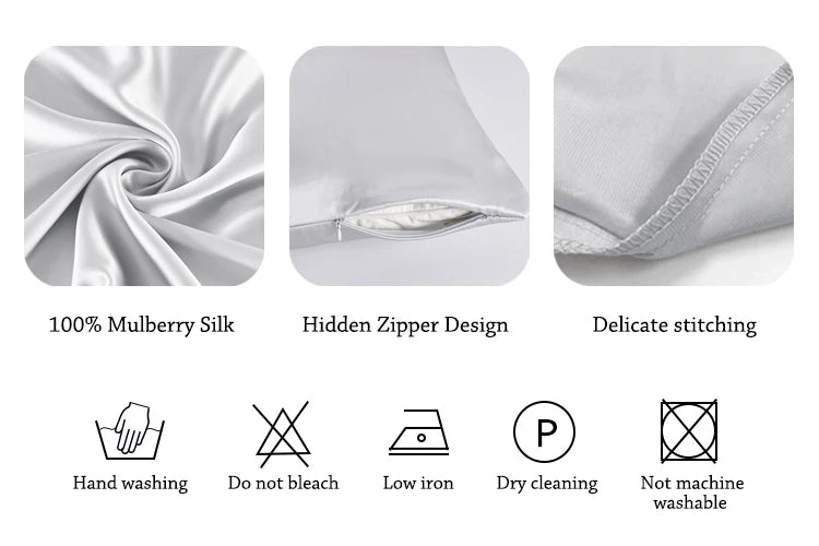 100% Nature Mulberry Silk Pillowcase Zipper Pillowcases Pillow Case For Healthy Standard Queen King Multicolor