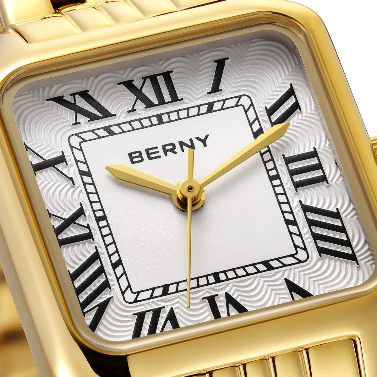 Relógio Feminino Quadrado BERNY Luxo – Quartz em Aço Inoxidável à Prova D'Água