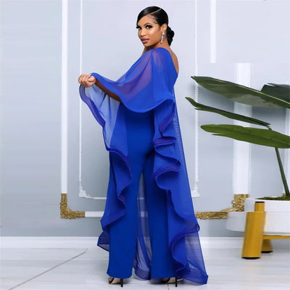Elegant Chiffon One Shoulder Wide Leg Jumpsuit Women Club Party Birthday Outfits One Pieces Rompers Overalls Combinaison Femme
