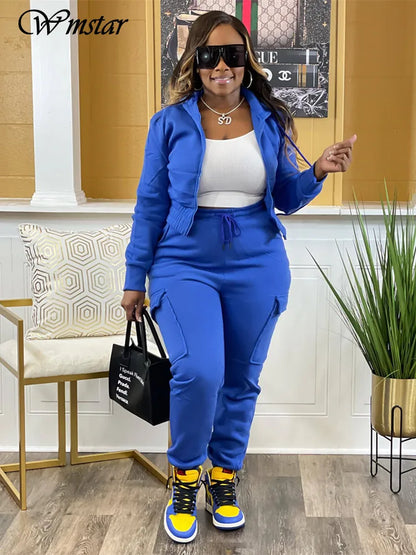 Wmstar roupas de duas peças para mulheres esporte terno combinando agasalho casual topo e calças define roupas outono atacado dropshipping