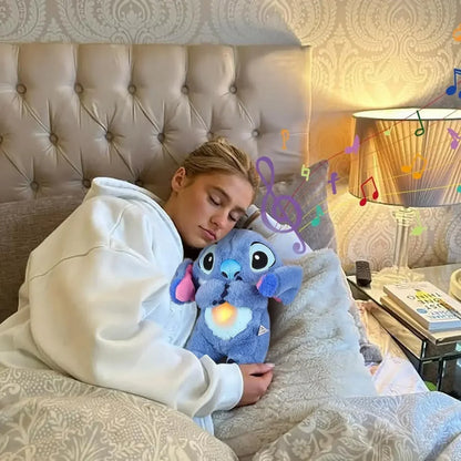 Muñeco de peluche Disney Stitch, oso de peluche que respira y duerme, con música relajante, compañero de juegos Kawaii, juguete de peluche ligero para niños, regalo para niños