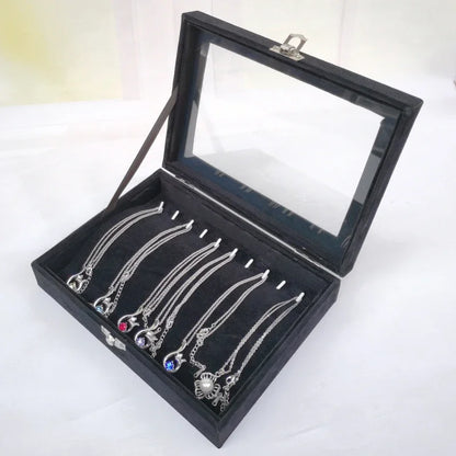 Caja de joyería negra, caja para pulseras, caja para collares, caja pequeña arqueada, caja de exhibición, caja de almacenamiento de joyas con cubierta de franela