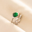1pc Green Turquoise Ring Hippie Stainless Steel Silver Color Charm Opening Adjustable Ring Women Chunky Bohemian Party Jewelry