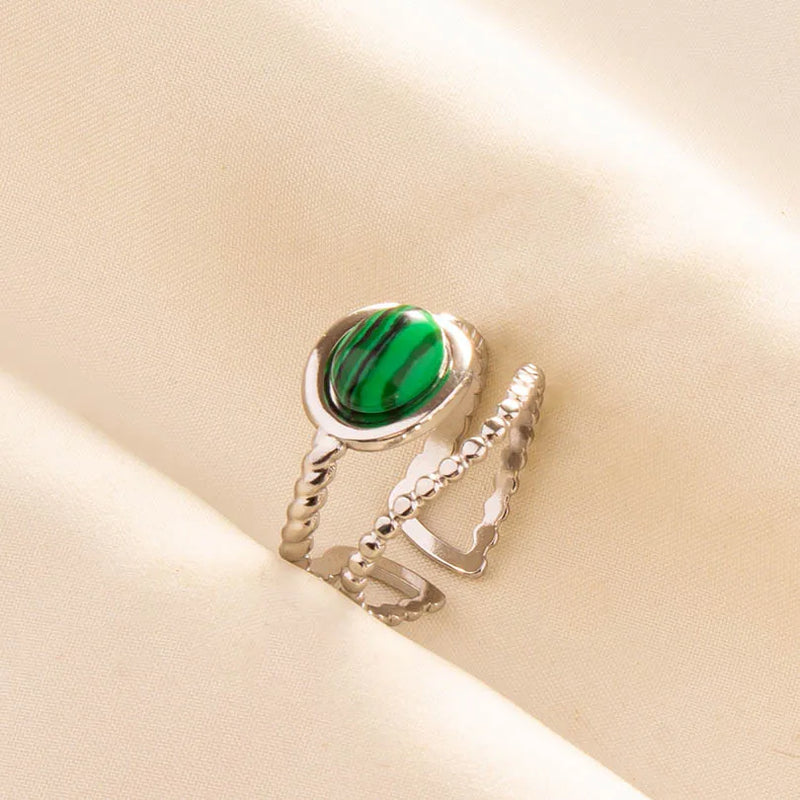1pc Green Turquoise Ring Hippie Stainless Steel Silver Color Charm Opening Adjustable Ring Women Chunky Bohemian Party Jewelry