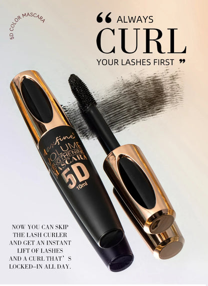 Máscara de pestañas de seda 5D con ojos grandes, contenido y longitud negros fuertes y duraderos, resistente al agua y antiaglomerante, y de duración prolongada.