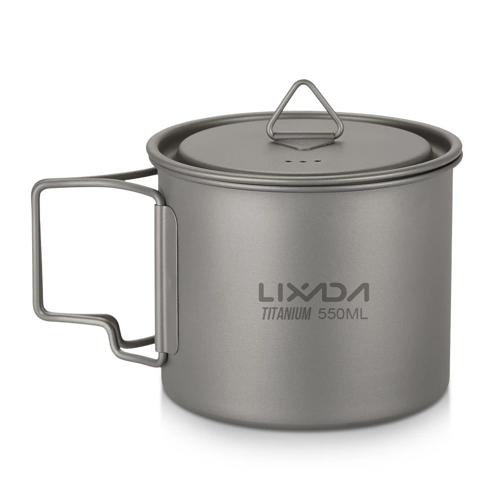 Taza de agua ultraligera de titanio Lixada con asa plegable, portátil para exteriores, camping, picnic, 300 ml/350 ml/550 ml/650 ml