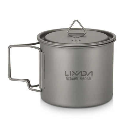 Taza de agua ultraligera de titanio Lixada con asa plegable, portátil para exteriores, camping, picnic, 300 ml/350 ml/550 ml/650 ml