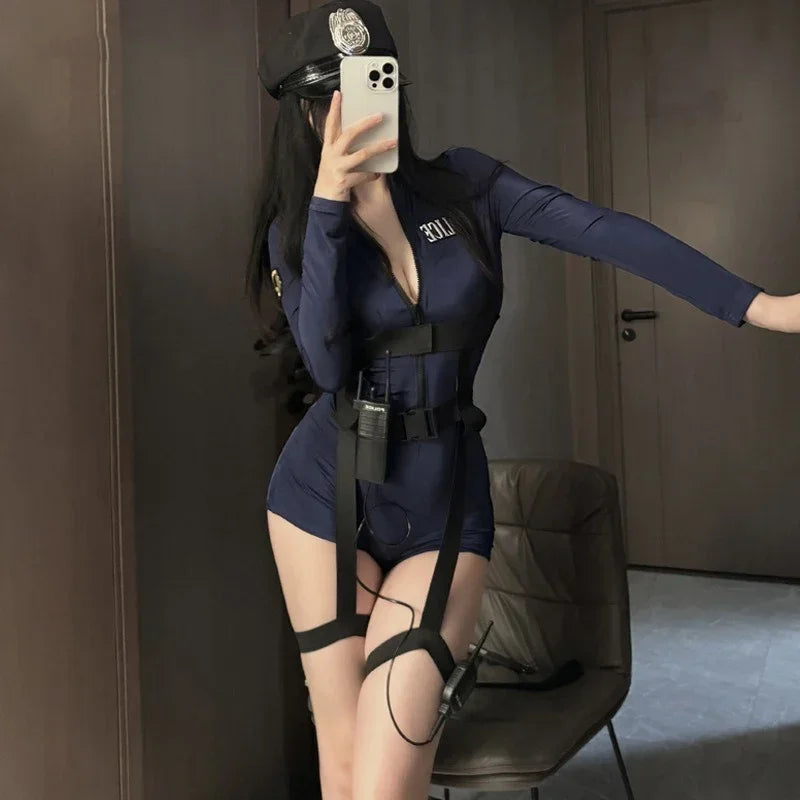 Halloween Sexy Cop Cosplay Erotic Lingerie Policewoman Costume Police Uniform Women Jumpsuit Nightclub Performance Costumes