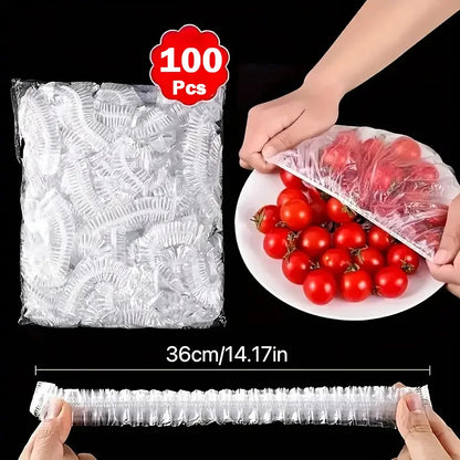 100 unidades de fundas desechables para alimentos, envoltura Saran, fundas para el intestino, bolsas de plástico de calidad alimentaria para mantener la frescura, accesorios de almacenamiento de cocina