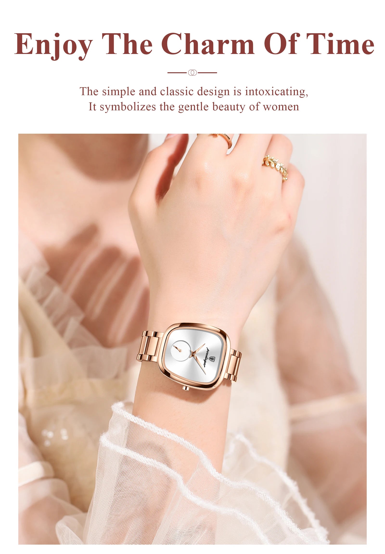 POEDAGAR Reloj de lujo para mujer, resistente al agua, de acero inoxidable, de cuarzo, de alta calidad, elegante