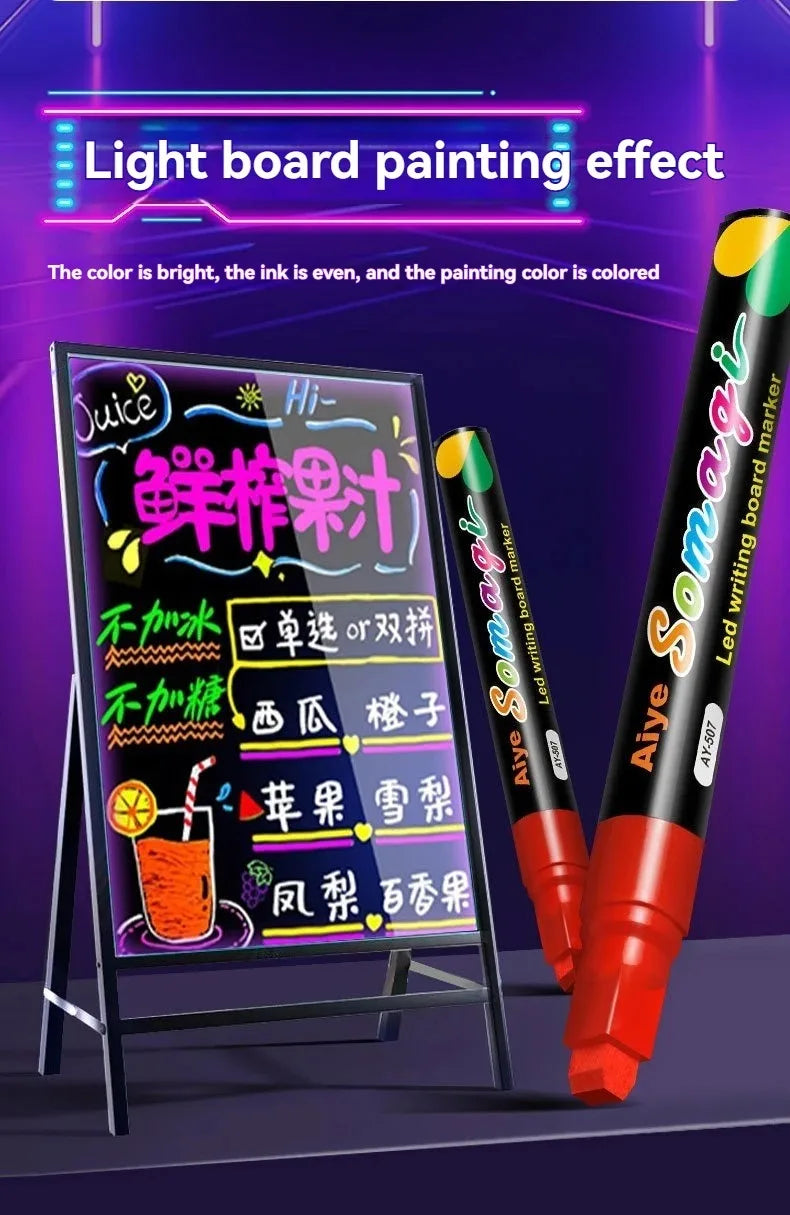 8 Colors 7mm Liquid Erasable Chalk Markers Pens Washable & Wet Erase Neon Makers for Blackboard Chalkboard Signs Glass Window