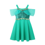 Vestido Casual Infantil para Meninas – Estilo Sereia/Rapunzel, Manga Curta, Alça em um Ombro Só, Fantasia de Princesa, Vestido Casual de Verão