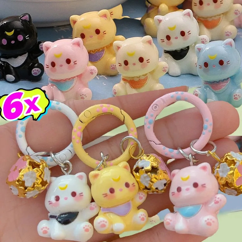 1/6Pcs Colorful Cat Bell Keychains for Friends Backpack Phone Pendant Hangings Couple Cartoon Animal Paw O-shaped Keychains