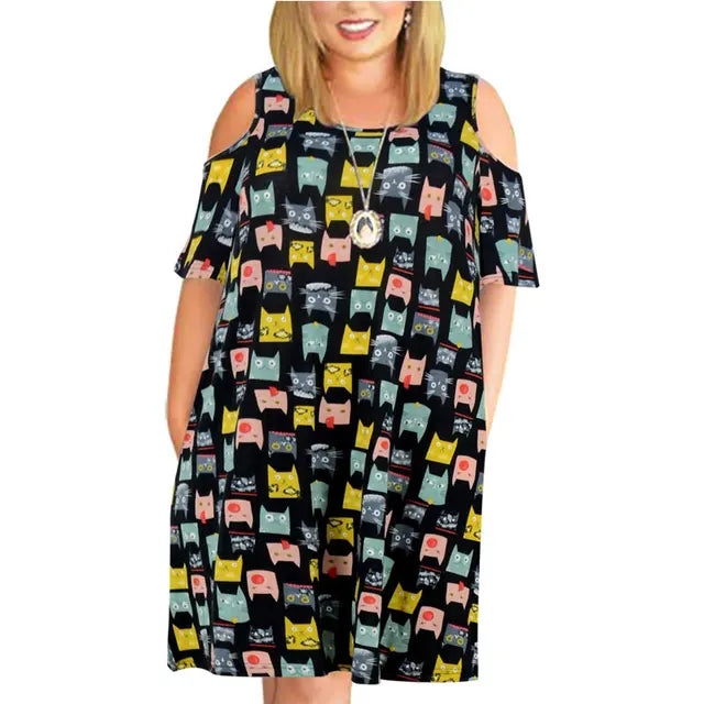 Large Size 9XL Dress For Mom 2022 Woman Summer Dress Loose Plus Size Dresses Off Shoulder Women Dresses Printed Dress 