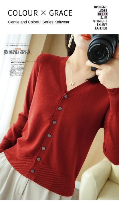Cárdigan de punto de cachemira Andy de otoño, nuevo, con cuello en V, color liso, moderno, de alta calidad, cómodo, holgado e informal - GH021