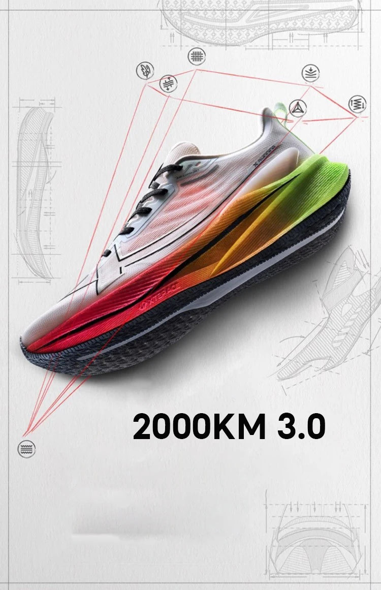 Xtep Women's Running Shoes 2000km 3.0 2025 Spring Lightweight Cushioned Wear-Resistant Training Jogging Sneakers 875118110034
