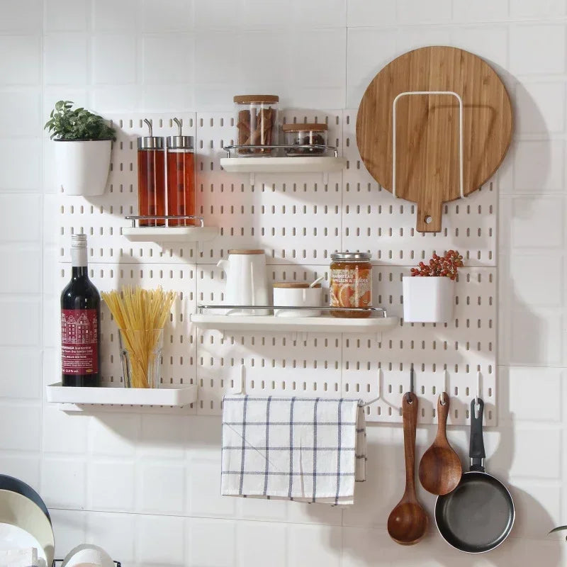 Kit de estante para platos con combinación gratuita, tablero con agujeros para pared, organizador de cocina, herramientas, manualidades, organización, exhibición de adornos