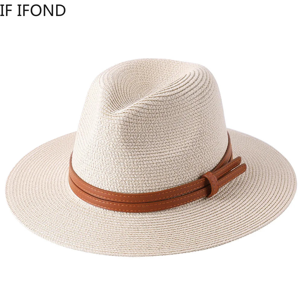 56-58-59-60CM New Natural Panama Soft Shaped Straw Hat Summer Women's/Men's Wide Brim Beach Sun Cap UV Protection Fedora Hat