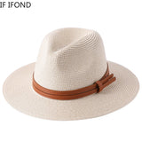 56-58-59-60CM New Natural Panama Soft Shaped Straw Hat Summer Women's/Men's Wide Brim Beach Sun Cap UV Protection Fedora Hat