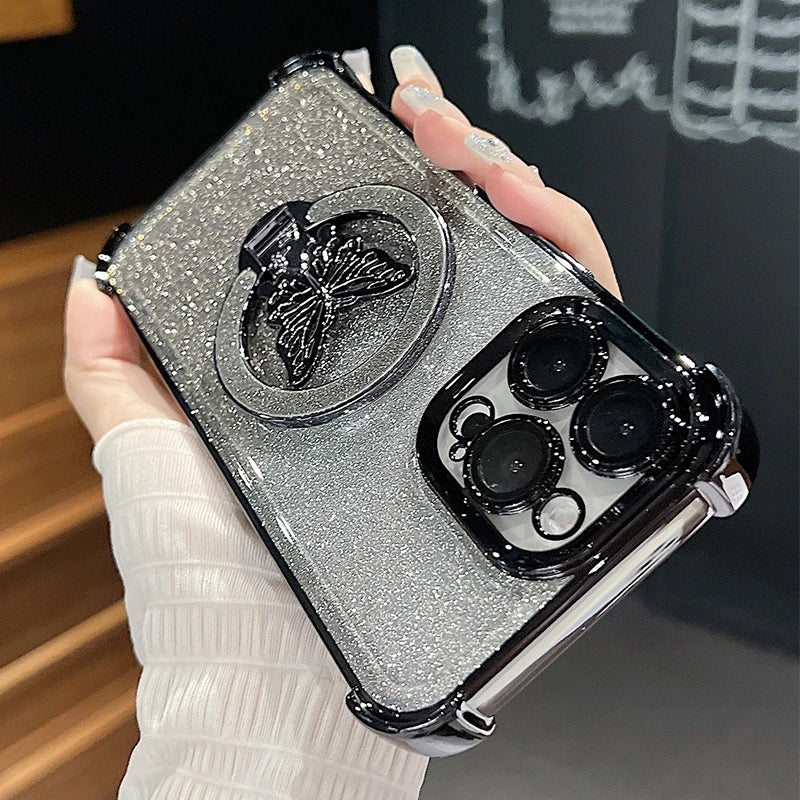 Xiaomi14t Shockproof Plating Butterfly Holder Case On For Xiaomi Mi 14t Pro Mi14t 14 T Mi14tpro Silicone Stand Cover 13t Mi13t