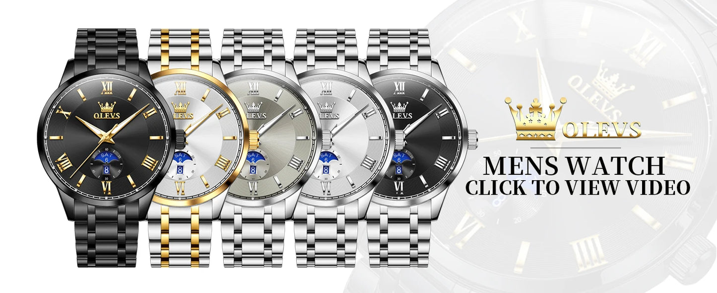 OLEVS 3638 Mens Watch Original Quartz Watch Stainless Steel Waterproof Luminous Large Dial Day Date Watches Luxury Men Box Reloj