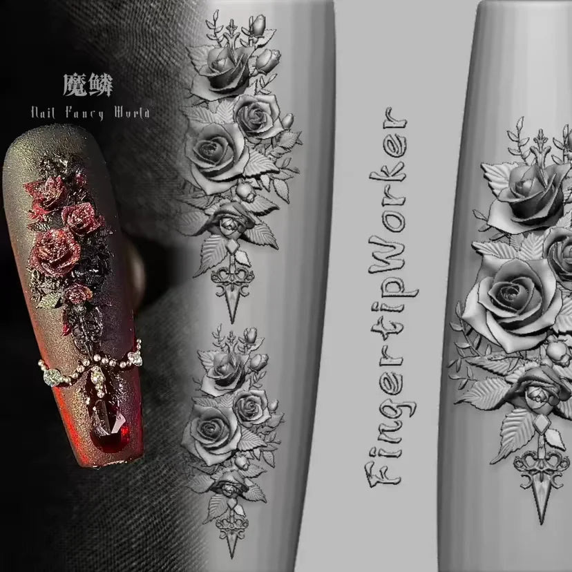 1Pc Chain Ice Flower Fox Spoon Fork Dragon Snake Butterfly 3D Acrylic Mold Nail Art Decorations  DIY Design Silicone Nails Mold