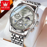 OLEVS 2856 New Men's Watches Luxury Classic Flywheel Design Waterproof Chronograph Moon Phase 24 Hour Quartz Wrist Watch for Men
