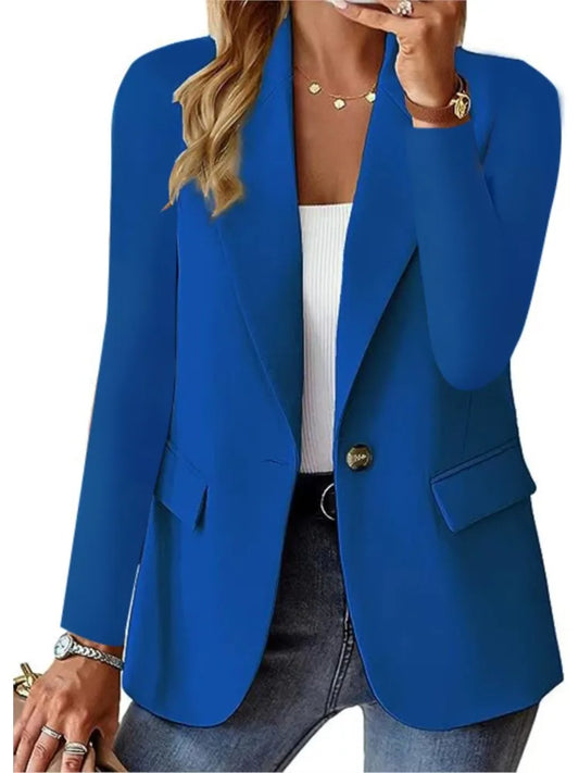 Blazer elegante de oficina para mujer, moda de otoño 2025, informal, liso, manga larga, con bolsillo y hebilla, ajustado, nuevo en prendas de abrigo, Blazer para mujer