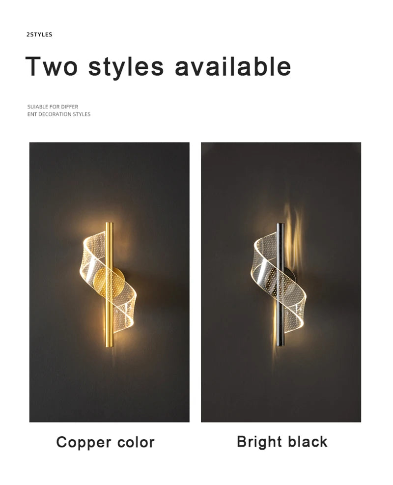 Lámpara colgante nórdica de espiral LED para mesita de noche, iluminación interior, dormitorio, sala de estar, decoración del hogar, luz acrílica moderna