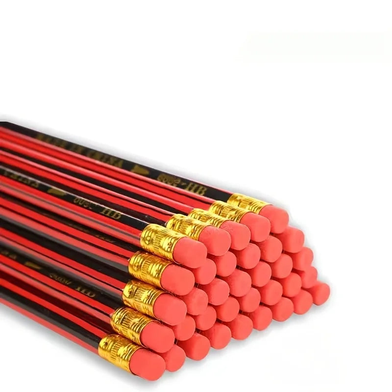 HB Wooden Pencils with Erasers -  Red & Black Barrels for Writing Drawing and Sketching - Ideal for Students and Office Supplies