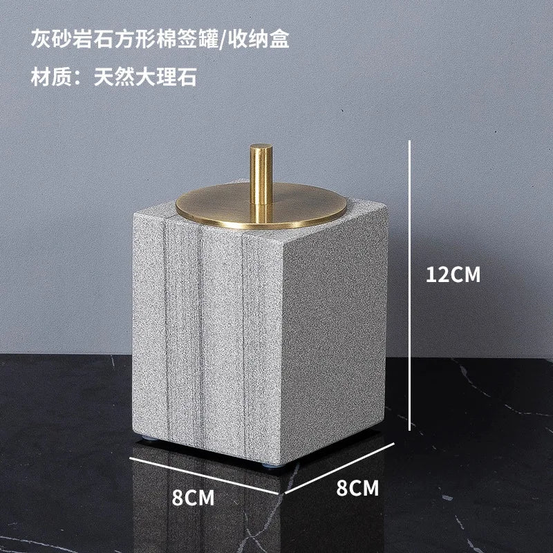 Nordic natural grey marble bathroom accessories Soap dispenser cotton swab jar tissue box soap dish tray bathroom decoration