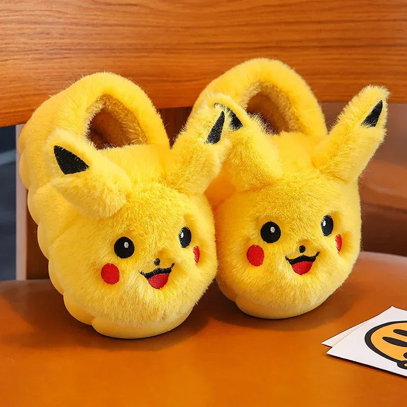 Winter Cute Cartoon Cover Heel Children's Fluffy Slippers Soft Non-slip Warm Flat Mule Boys Girls Teen Indoor Home Cotton Shoes