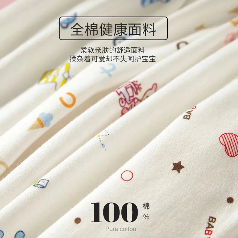 Ropa interior para bebé de 0 a 3 meses, con dibujos animados, para el hogar, de algodón, con botones, para niñas y niños, camiseta de manga larga y pantalones largos.