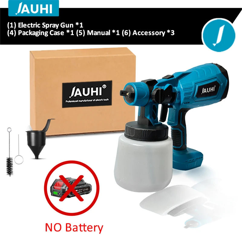 Pistola pulverizadora eléctrica inalámbrica de 1000 ml, pulverizador de pintura portátil para el hogar, para muebles automotrices, revestimiento de acero, aerógrafo para batería Makita de 18 V. 