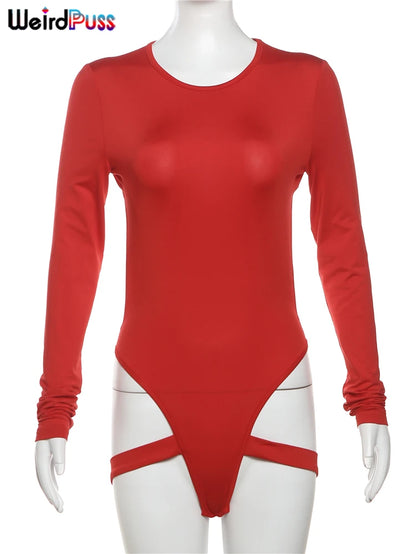 Body sexy de verano para mujer, con escote redondo, manga larga, ajustado, estilo vendaje, estilo club, con escote en V profundo