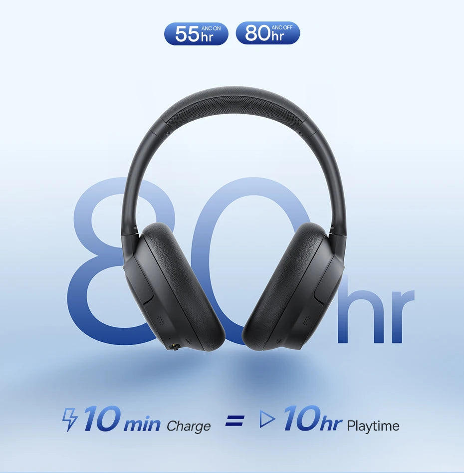 Fone de Ouvido Sem Fio Baseus EH10 NC ANC com Cancelamento de Ruído Híbrido Adaptativo de 45dB, Hi-Res LDAC, Bluetooth 6.0 e 80 Horas de Autonomia