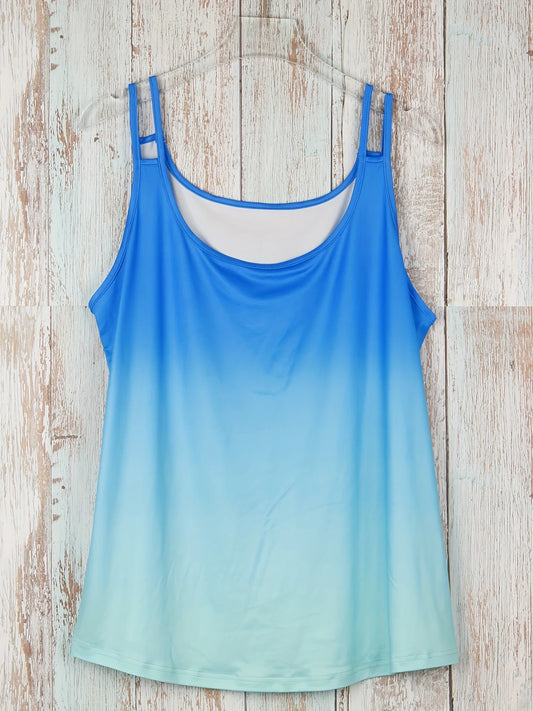 Plus size ombre cortado cami topo casual tripulação pescoço sem mangas topo para o verão roupas femininas plus size