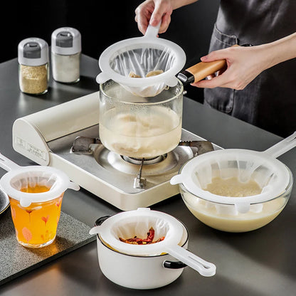 Filtro de cocina de malla 200, colador de malla fina, colador de nailon, cuchara de plástico para leche de soja, jugo, yogur, colador de alimentos, utensilios de cocina