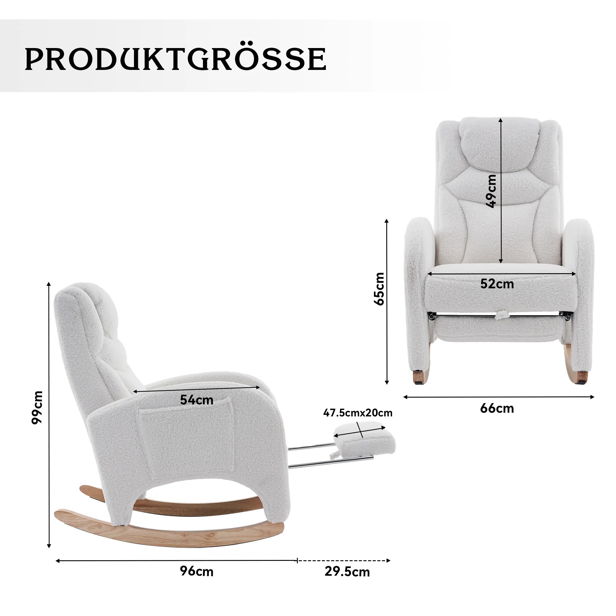 Anajqaqia Rocking Chair, Recliner, Living Room Chair with Armrests, Upholstered, Accent Chair for Bedroom, White Teddy Fabric