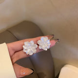 White Camellia Acrylic Flower Earrings for Women, Fashion Temperament, Fairycore Earring, Wedding Party Jewelry, Wholesale